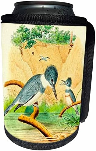 3dRose Ретро Птичи Принт Водоплаващи птици Kingfisher със син колан. - Опаковки за бутилки-охладители (cc-364671-1)