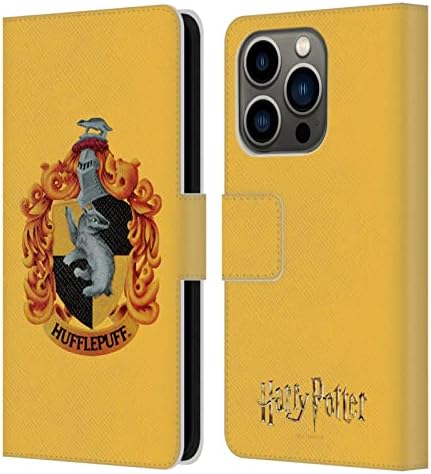 Дизайн на своята практика за главата Официално Лицензиран Harry Potter Hufflepuff Герб Chamber of Secrets I Кожен Калъф-книжка-джобен формат, Съвместим с Apple iPhone 14 Pro
