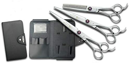 Ножици за оформяне със скорпиони Kenchii 7 инча. Комплект ножици прави, извити и филировочные ножици за грижа