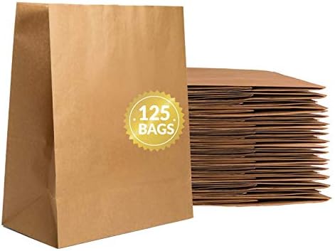 Рели. Хартиени торби за продукти (125 бр на едро) (12x7x17), с Тегло 70 килограма, Сверхпрочный | Кафяв Плик,