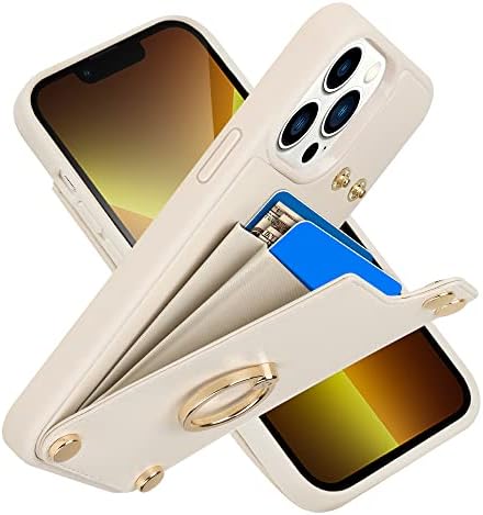 LAMEEKU е Съвместим с калъф-чанта iPhone 13 Pro 6,1 , Кожен калъф с държач за карти, Околовръстен поставка със завъртане на 360 °, с капаче, с RFID заключване, Защитен калъф, предназ?
