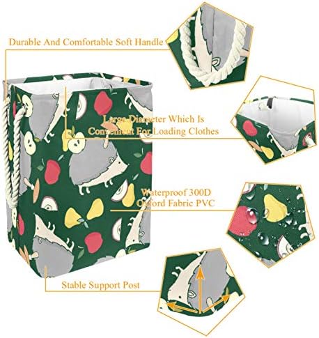 Кошница за дрехи с изображение на Таралеж Круши Гъбички Сгъваема Кошница за съхранение на бельо с Дръжки Подвижни