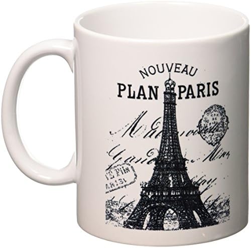 Керамична чаша 3dRose Nouveau Paris Реколта Айфеловата кула, 11 грама, Бяла