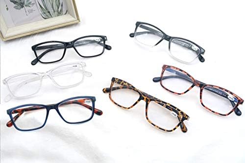 Очила за четене CAWINT за мъже и жени, 6 опаковки + 1,00 ридеров - Класически квадратна лека дограма с удобни здрави стъкла на панти за четене