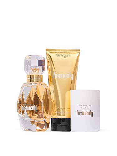 Подаръчен комплект луксозни аромати на Victoria ' s Secret Heavenly от 3 теми: 1,7 грама. Парфюм вода, Лосион за пътуване и Свещ