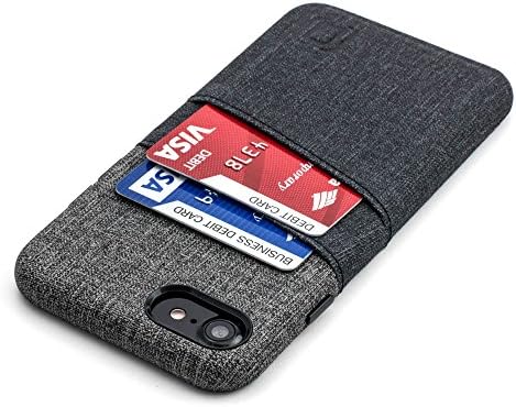 Чанта-портфейл за карти Dockem iPhone SE 3 (2022), SE 2 (2020 г.) и iPhone 8/7 от изкуствена кожа в холщовом стил с 2 отделения за карти (луксозен, черен и сив)