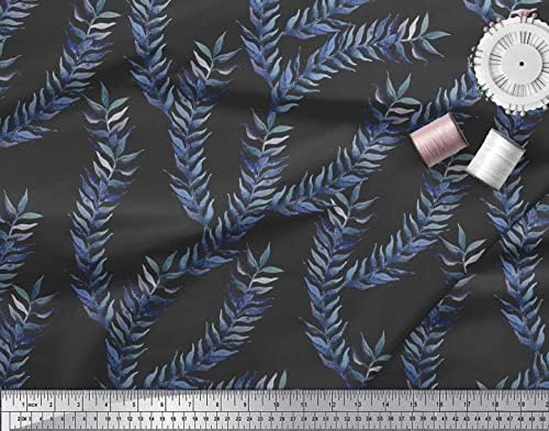 Плат за шиене от черен памучен воал Soimoi с принтом под формата дафинови листа с ширина 58 см