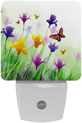 RODAILYCAY Светлочувствителен лека нощ Wildflower Iris Flower Butterfly, 2 пакета Нощни осветителни Тела, Вградени в стената, Топло бяла led Ночники за Детска, Спалня, Баня, Антре, Детска