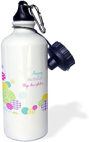 3dRose Happy Birthday Step Daughter - Модерен Модел под формата на Цветни Точки В бяла спортна бутилка за вода, 21 унция, Многоцветен