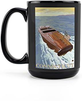 Фенер Press Кънектикът, Дървена лодка (Черна керамична чаша за кафе и чай по 15 унции, може да се мие в миялна