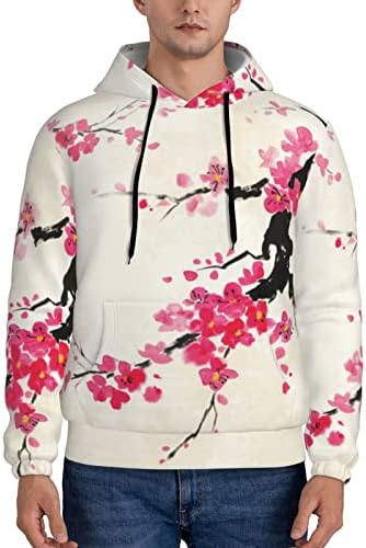 Мъжки Hoody Цъфтяща-Oriental-Cherry-Branch с качулка, Спортни Пуловери в стил Хип-Хоп С качулка, Върхове