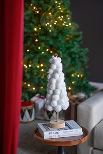 Декорация за маса във формата на коледно дърво, 8,7x8,7x31,5, Бели Коледни елхи, Плотове Ръчно изработени коледни
