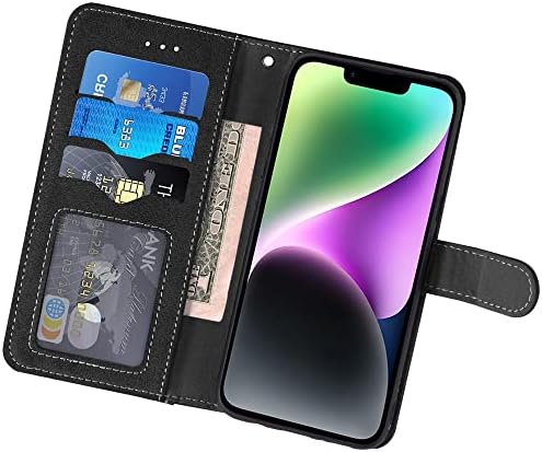 Asuwish е Съвместим с iPhone 14, 6,1-инчов Чанта-портфейл и Защитно фолио за екран от закалено Стъкло, Сгъваща