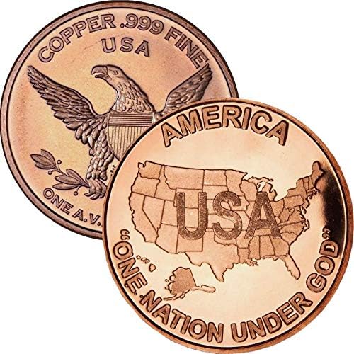 Частен монетен двор, Кръгла монета от чист мед с тегло 1 унция 999 проба (САЩ - Единна нация под властта на