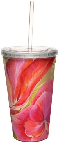 Чаша за студени напитки без дървета Pink Flowers от Nel Whatmore Artful Traveler с двойни стени и многократно
