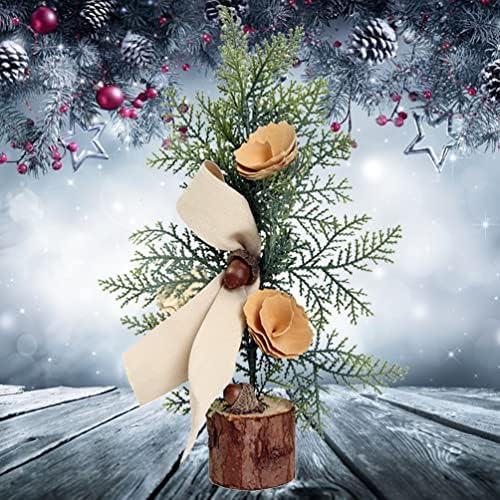 31 СМ, Изкуствена Плот Коледна Бор Миниатюрна Коледно Дърво с Дървена Основа за Коледни Подаръци Орнаменти,