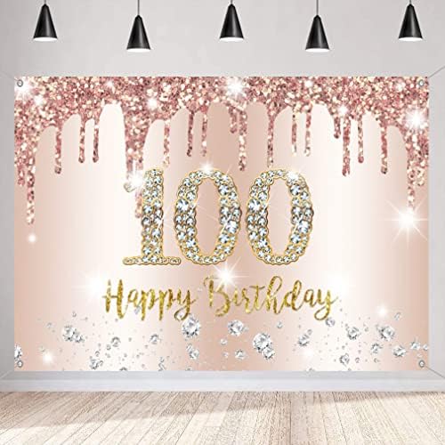 Честит 100-ия Рожден Ден Украси Фон Банер за Жени Честит 100-Годишен Знак за Парти Плакат на една Жена на 100-ия Рожден Ден на Розов Фон За Снимки на 100-ия Рожден Ден на Акс