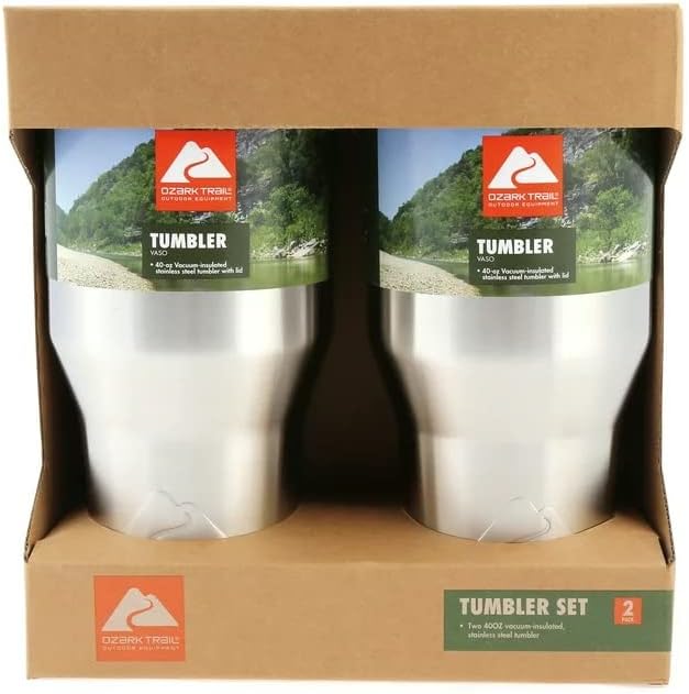 Чаша Ozark Trail с Двойни стени във Вакуумна опаковка от Неръждаема Стомана с обем 40 грама, 2 опаковки