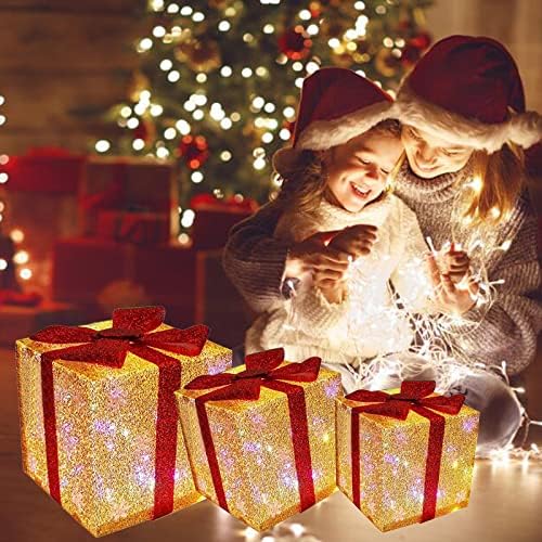 PMUYBHF Осветени Кутии Подарък На Закрито На Открито Коледна Украса за Коледната Елха на Верандата на Къщата Коледна Украса На Закрито