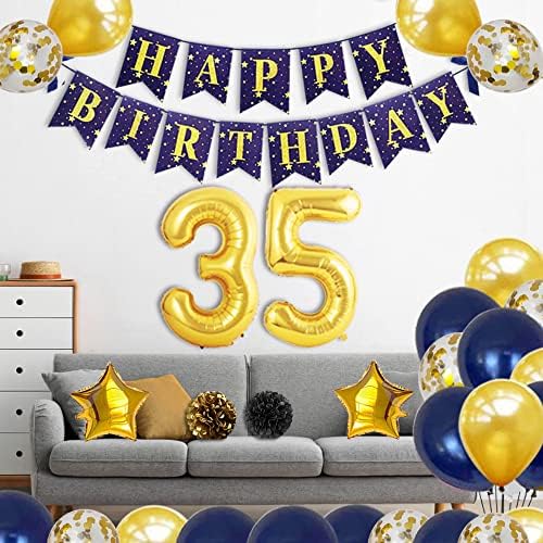 Украса за парти за 35-ти рожден ден yujiaonly - Златни Банер честит Рожден Ден, 35-ти номер, балони, Колан честит