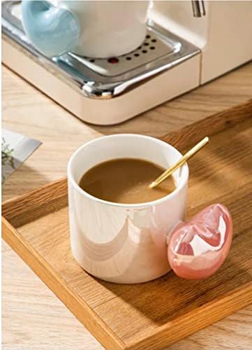 Дръжка във формата на сърце, Перлено Бяла Керамична Чаша за Чай, Кафе и Мляко (Син)