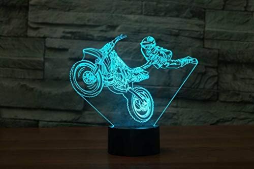 Jinnwell Мотокрос 3D Байк Мотоциклет Нощно Лампа Илюзия 7 цвята което променя Сензорен Прекъсвач Тенис Украса