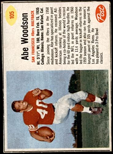 1962 Пощенска каша № 105 Абе Woodson Сан Франциско 49ерс (Футболна карта) VG 49ers Илинойс