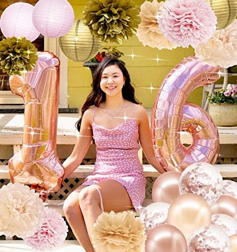 Сладки, Украса за парти в чест на рождения Ден на 16 за момичета /Rose Gold/Rose Gold Конфети, балони Rose Gold
