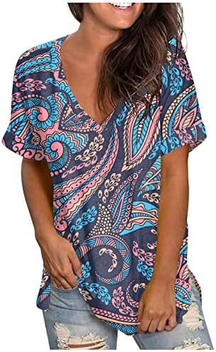 Дамски Блузи Класически Намаляване с къс ръкав, Скъпа Струящаяся Тениска С V-образно деколте, Еластичен Полловер