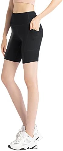Жена байкерский кратък комплект CHIYAN - панталони за йога с висока талия и джобове, спортни гамаши за бягане
