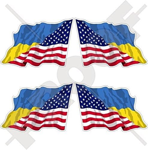 САЩ Сащ и УКРАЙНА на Американско-Украинския който да се вее флаг 2 (50 mm) Винилови Стикери, стикери x4 (от
