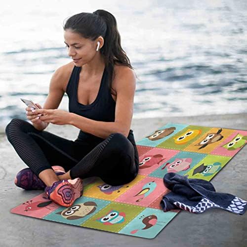 Килимче за йога GOODOLD с Цветно Изображение, Сови, 71 x 26 Инча, Нескользящие Постелки за Йога, Сгъваема Пътен