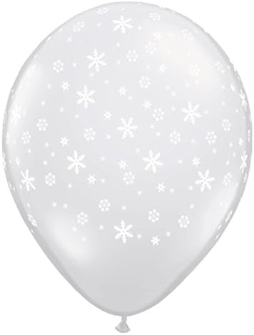 Балони за партита от латекс Qualatex 40574 Снежинки кръгла форма, с 11 см, Цветни, Опаковка по 50 броя