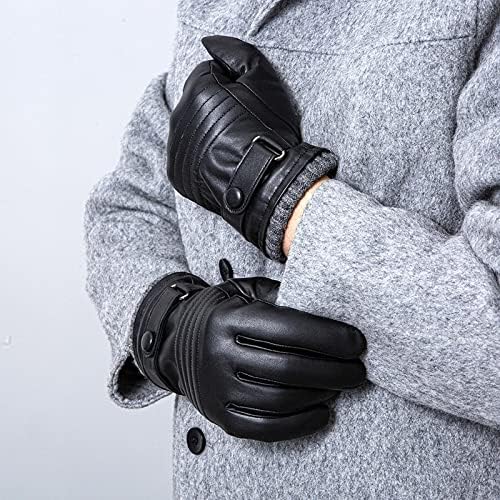 Кожени ръкавици, N/A, Мъжки Зимни Плюшени Дебели Топли Ръкавици за езда, Зимни Кожени ръкавици за езда (Цвят: