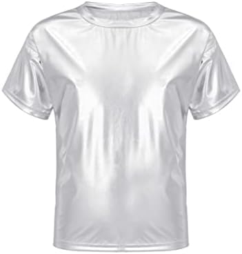 Loodgao/ Лъскава Метална Риза с къси ръкави за момчета и Момичета, Върхове за Танцово представяне, Костюм за