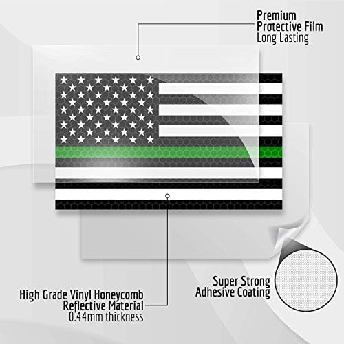 3 БР. Светоотражающая Тънка Зелена линия Стикер с флага на сащ - 5x3 инча - Поддръжка на Военна Зелена линия