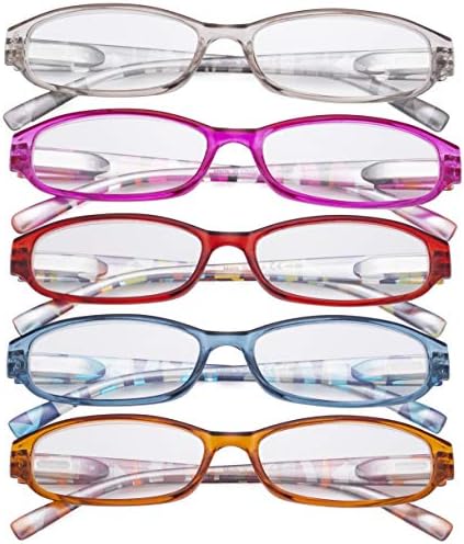 Eyekepper 5 Опаковки Женски Очила за четене с Шарени дужками - Дизайнерски Очила за четене за жени,+2,25