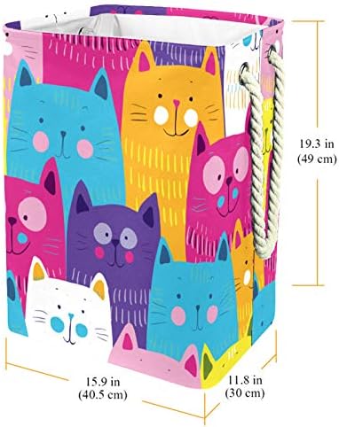 Кошница за дрехи MAPOLO с Цветно Изображение, Котешки Мордочки, Сгъваема Кошница за съхранение на бельо с Дръжки,