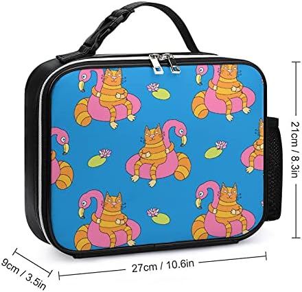 Смешно Котка Надуваем Фламинго Чанта За Обяд Подвижна Кожена Кутия С Дръжка Държач За Приготвяне На Храна За