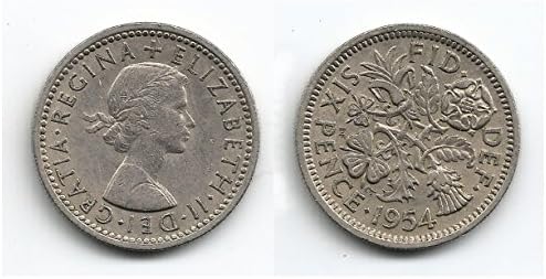 Събират монети - 1954 британски шестипенсовика в обращение / Великобритания, GB