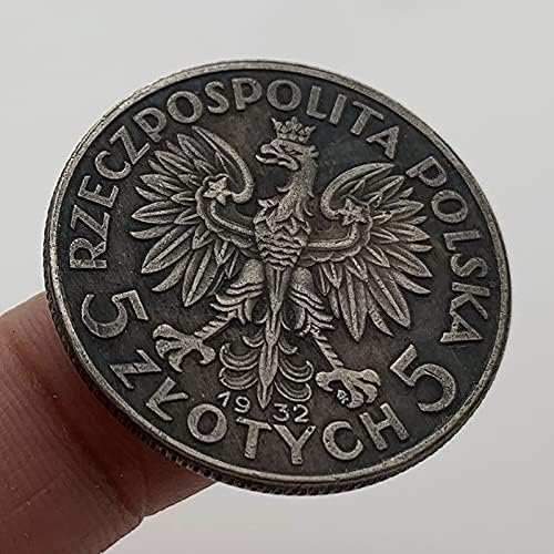 1932 Полската Корона Месинг Стара Сребърен Медал са подбрани Монета 27 мм Медни Сребърна Монета Magic Play Възпоменателна