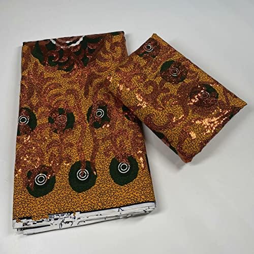 900 г пайети, африканска плат от естествен восък, памучен плат Анкара със златни пайети, с добро качество за вечерна рокля, 6 ярда - 900 грама