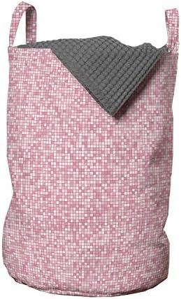 Розово-Бяла чанта за дрехи Ambesonne, Мозайка плочки в клетката розови нюанси, Модерна Мрежа с малки квадратчета, Кошница за дрехи с дръжки, закрывающаяся на шнур, за пра