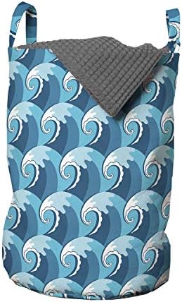 Закопчалка Синя Чанта за дрехи в морски стил, Лятна Cartoony фигура Океански вълни в палитрата цвят на Морска