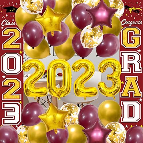 Абитуриентски бижута 2023 Канелено-златни Аксесоари за абитуриентски партита 2023 Клас 2023 Писма Знак на верандата Канелено-Златни 2023 Набор от балони за бала 2023 Декора?