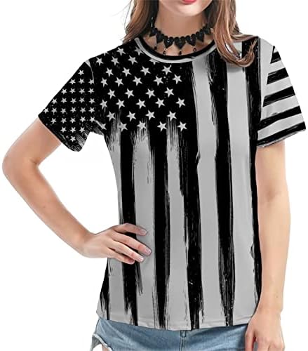 Ризи 4 юли, Женска Тениска с Флага на САЩ, Лятна Тениска С Къс ръкав И V-образно деколте, В Ивица, със Звездите,