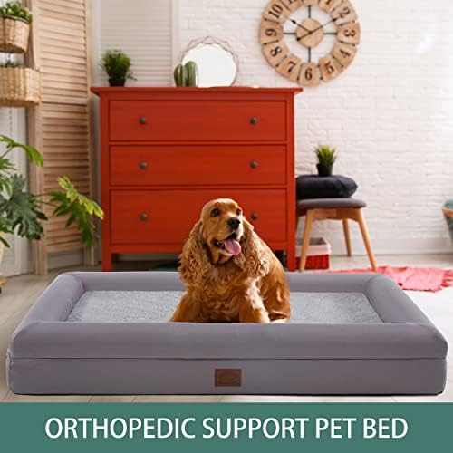 Ортопедична куче на легло Eterish за Големи кучета (с дебелина 3 инча) Плюшен Легло за домашни любимци с 4 страни