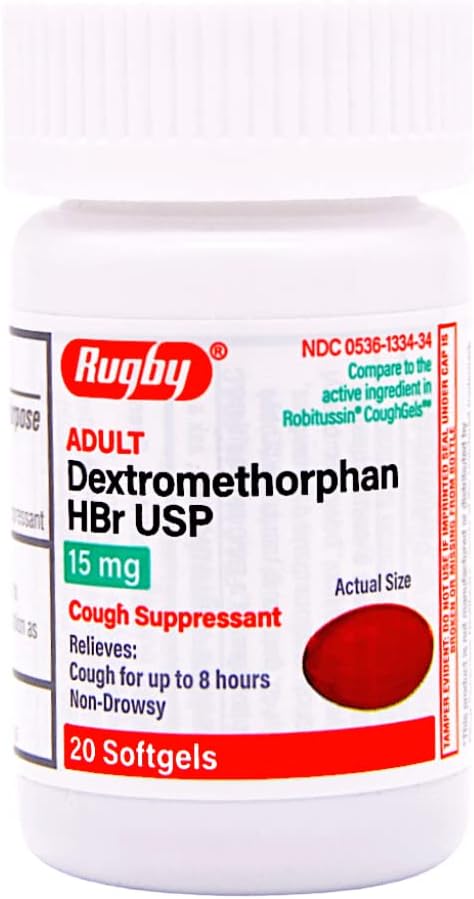 Средство за потискане на кашлица, не причинява сънливост, Декстрометорфан HBr USP 15 мг - 20 Капсули