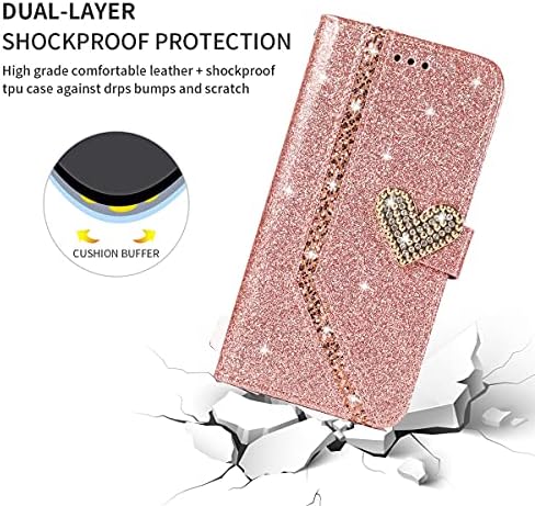 Чанта-портфейл XYX за iPhone 12 Pro, Флип калъф от изкуствена кожа с Диамантена тока Bling Glitter Любов за