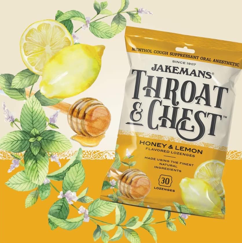 Пастили за кашлица Jakemans с мед и лимон за гърлото и гърдите – Успокояващо средство при кашлица, болки в гърлото